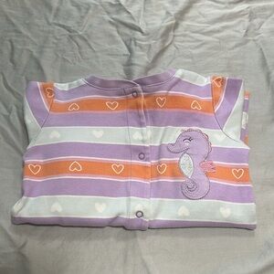 Pekkle Striped Purple and Orange Baby Outfit with seahorse design